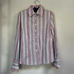 Faconnable Women's Small Cotton Button Up Multicolor Striped Shirt Long Sleeve